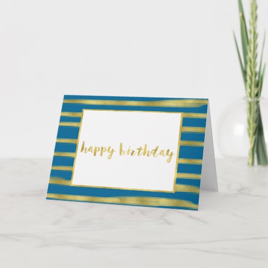 Blauwgroen en gouden Glitz Stripes Verjaardag Kaart (Voorkant)