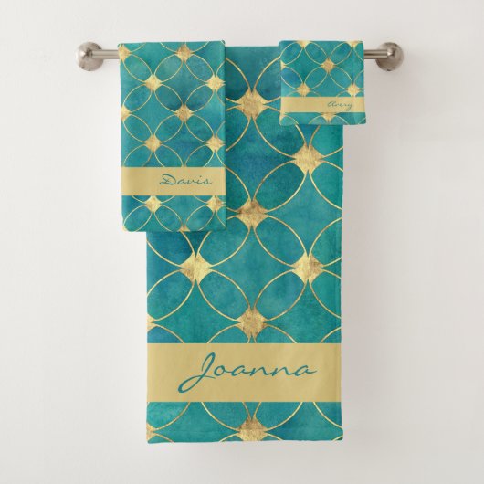 Blauwgroen en gouden handdoekset bad handdoek (Insitu)