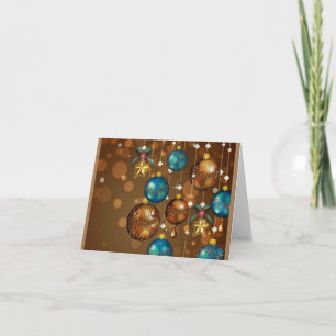 Blauwgroen en gouden hangende ornamentenKerstkaart Feestdagen Kaart