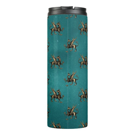 Blauwgroen en gouden heraldische Griffon Thermosbeker (Achterkant)