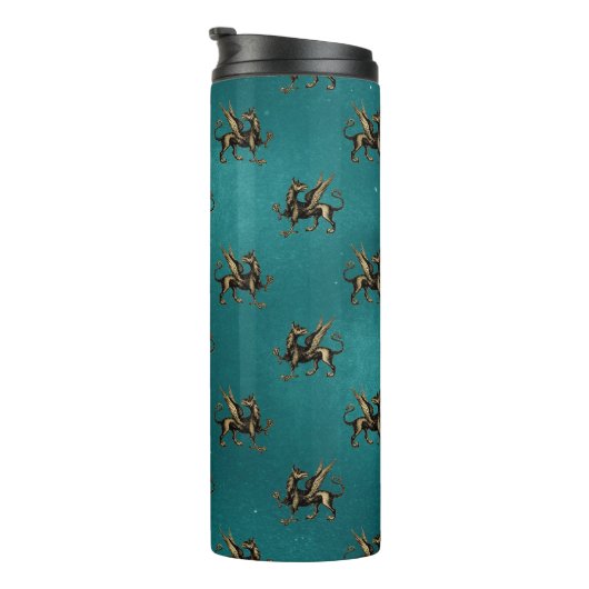 Blauwgroen en gouden heraldische Griffon Thermosbeker (Geroteerd rechts)