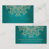 Blauwgroen en gouden Indian geïnspireerde zitplaat Plaatskaartje (Voorkant / Achterkant)