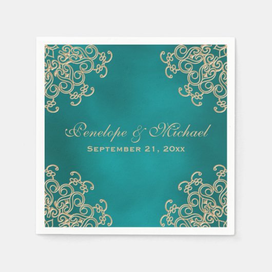 Blauwgroen en gouden Indiase stijl bruiloft Servetten (Voorkant)