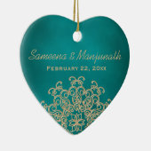 Blauwgroen en gouden Indiase stijl huwelijkskado Keramisch Ornament (Rechts)