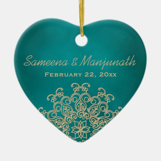 Blauwgroen en gouden Indiase stijl huwelijkskado Keramisch Ornament (Voorkant)