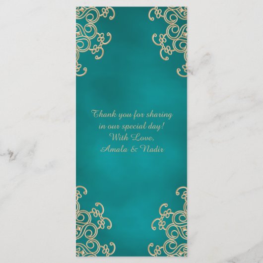 Blauwgroen en gouden Indiase stijl Menu Kaarten (Achterkant)