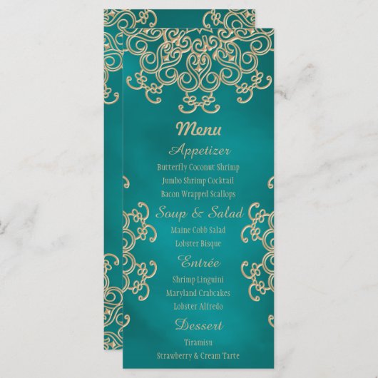 Blauwgroen en gouden Indiase stijl Menu Kaarten (Voorkant / Achterkant)