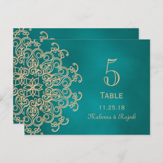 BLAUWGROEN EN GOUDEN INDIASE TROUWTAFEL NUMMER KAA BRIEFKAART (Voorkant / Achterkant)