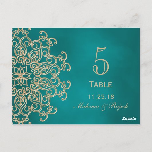 BLAUWGROEN EN GOUDEN INDIASE TROUWTAFEL NUMMER KAA BRIEFKAART (Achterkant)