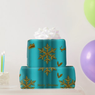 Blauwgroen en gouden kerst cadeaupapier