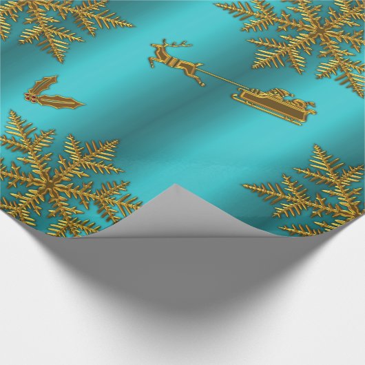 Blauwgroen en gouden kerst cadeaupapier (Hoek)