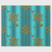 Blauwgroen en gouden kerst cadeaupapier (Vlak)