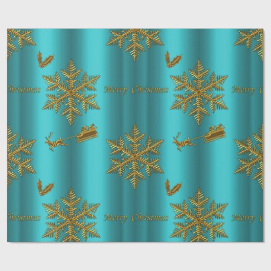 Blauwgroen en gouden kerst cadeaupapier (Vlak)