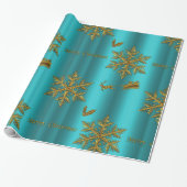 Blauwgroen en gouden kerst cadeaupapier (Uitgerold)