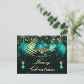 Blauwgroen en gouden kerstboomversieringen feestdagenkaart (Staand voorkant)