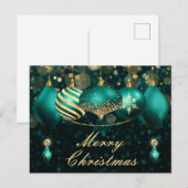 Blauwgroen en gouden kerstboomversieringen feestdagenkaart (Voorkant / Achterkant)