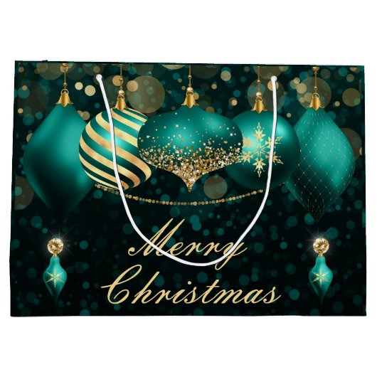 Blauwgroen en gouden kerstboomversieringen  groot cadeauzakje (Achterkant)