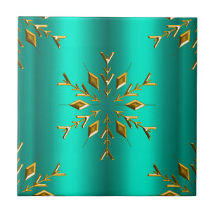 Blauwgroen en gouden kerstster tegeltje