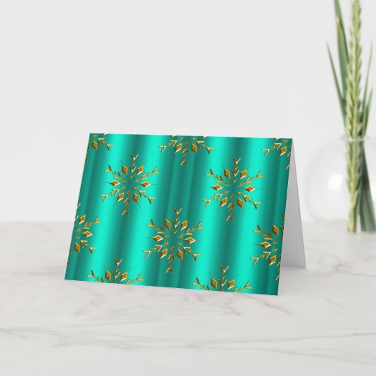 Blauwgroen en gouden kerststerren kaart (Voorkant)