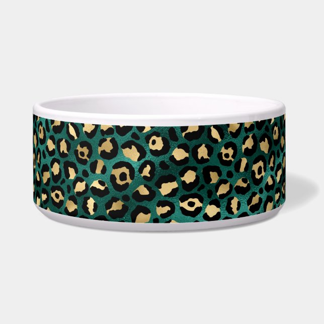 Blauwgroen en Gouden Leopard Series Design 3 Bowl Voerbakje (Voorkant)