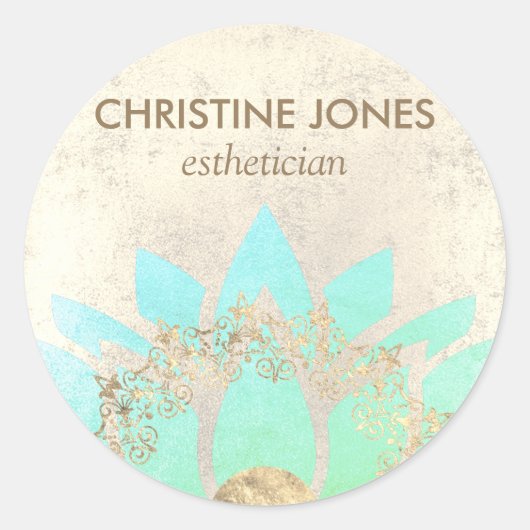 blauwgroen en gouden lotusbloem · ronde sticker