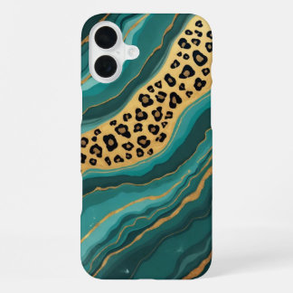 Blauwgroen en gouden luipaardagaat iPhone 16 plus hoesje