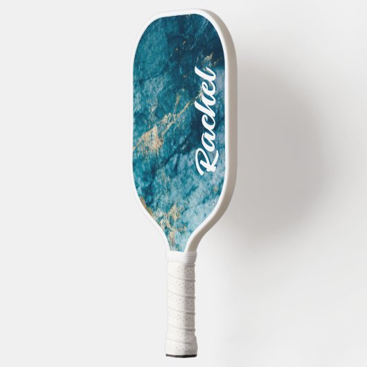 Blauwgroen en gouden marmer met naam - gepersonali pickleball paddle (Links)