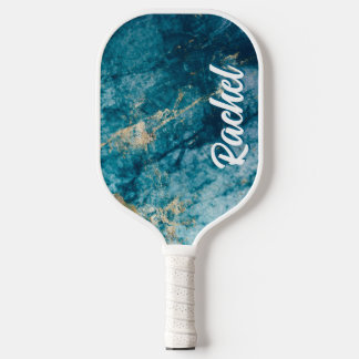 Blauwgroen en gouden marmer met naam - gepersonali pickleball paddle