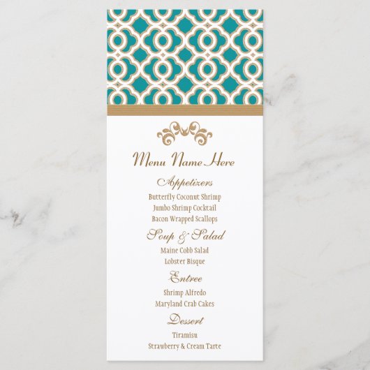 Blauwgroen en gouden Marokkaans menu (Voorkant)