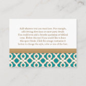 Blauwgroen en gouden Marokkaanse receptie Kaart (Achterkant)