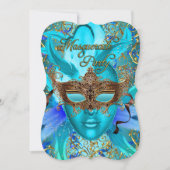 Blauwgroen en gouden Masquerade party voor de vete Kaart (Voorkant)