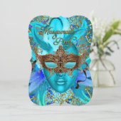 Blauwgroen en gouden Masquerade party voor de vete Kaart (Staand voorkant)