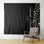 blauwgroen en gouden mijlpaal verjaardagsbanner wandkleed (In Situ (horizontaal))