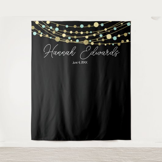 blauwgroen en gouden mijlpaal verjaardagsbanner wandkleed (Voorkant)