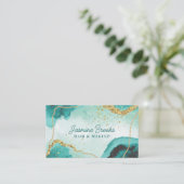 Blauwgroen en gouden moderne glitter visitekaartje (Staand voorkant)