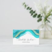 Blauwgroen en gouden moderne Liquid Waterverf Art  Visitekaartje (Staand voorkant)