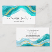 Blauwgroen en gouden moderne Liquid Waterverf Art  Visitekaartje (Voorkant / Achterkant)