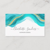 Blauwgroen en gouden moderne Liquid Waterverf Art  Visitekaartje (Voorkant)