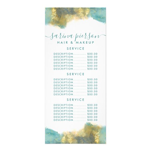 Blauwgroen en gouden moderne Waterverf Inkt Price Reclamekaart (Achterkant)