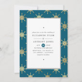 Blauwgroen en gouden Nautical Wedding Kaart (Voorkant)