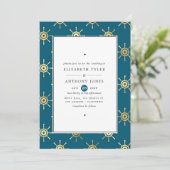 Blauwgroen en gouden Nautical Wedding Kaart (Staand voorkant)
