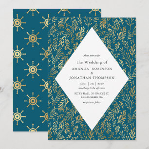 Blauwgroen en gouden Nautical Wedding Kaart