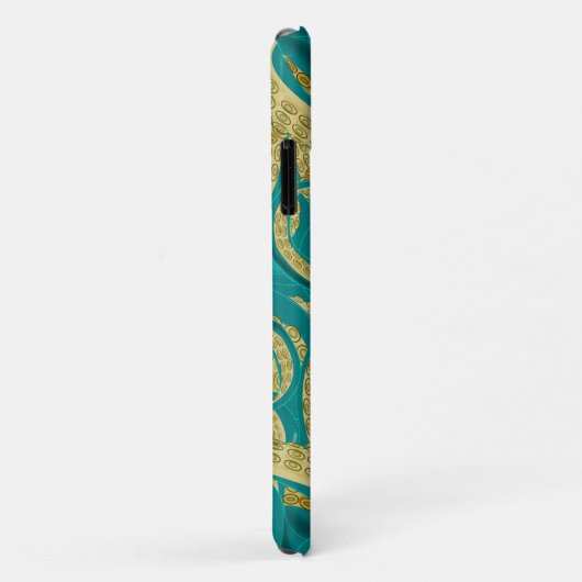 Blauwgroen en gouden octopus iPhone hoesje (Achterkant/rechts)