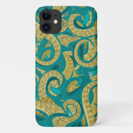 Blauwgroen en gouden octopus iPhone hoesje