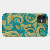 Blauwgroen en gouden octopus iPhone hoesje (Achterkant (horizontaal))