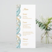 Blauwgroen en Gouden Paisley Indische Huwelijksrac Menu (Staand voorkant)