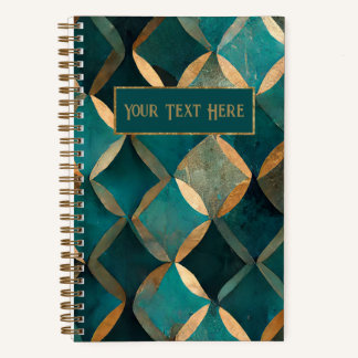 Blauwgroen en Gouden Patroon Spiraal Notitieboek