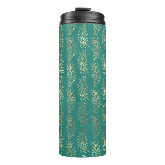   Blauwgroen en gouden Peacock Thermosbeker (Voorkant)