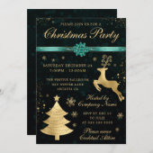 Blauwgroen en gouden rendieren en kerstboomfeest kaart (Voorkant / Achterkant)