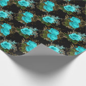 Blauwgroen en Gouden Rozen Cadeaupapier (Hoek)